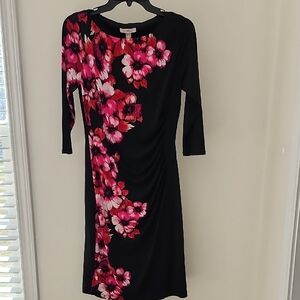 Roz & Ali Black Dress with Vibrant Pink Floral Pattern